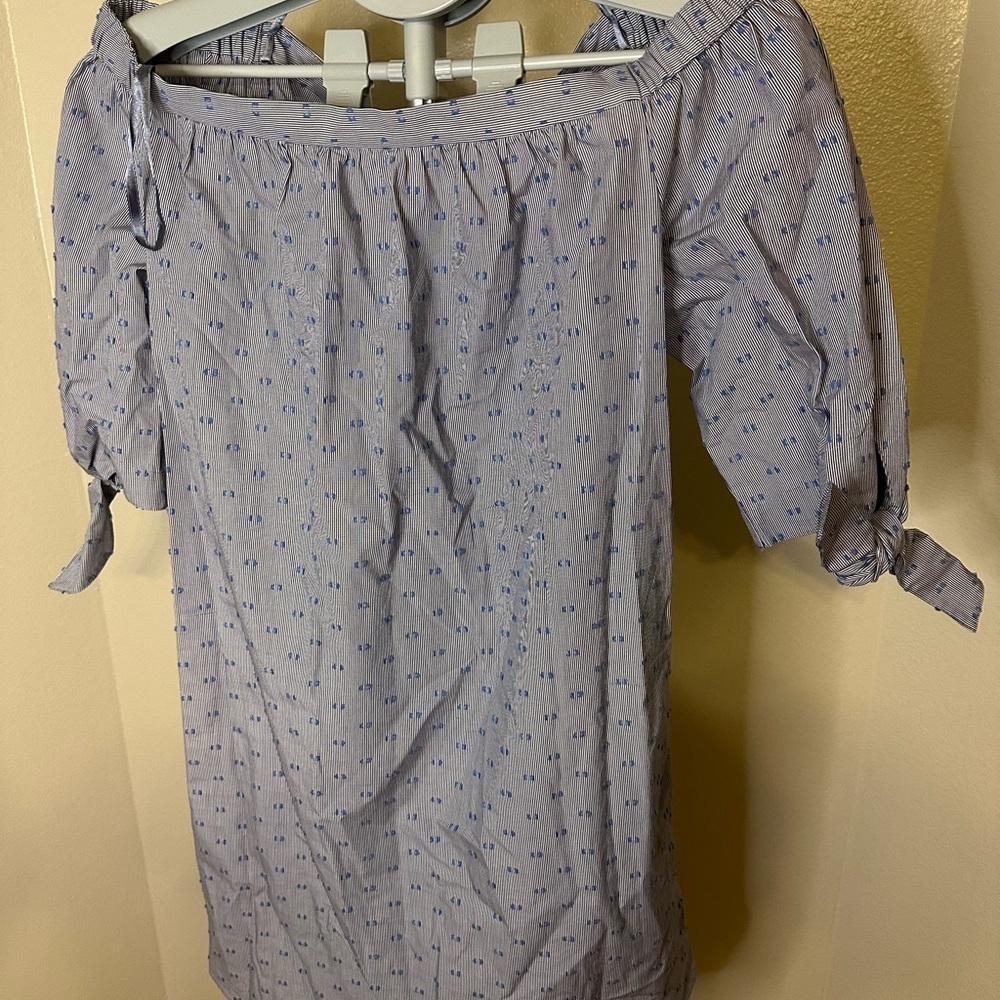 BCBG MaxAzria Cadence Off The Shoulder Cotton Shift Dress Blue NWT